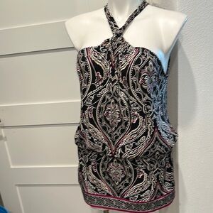 White House Black Market Black Dancing Printed Halter Tunic